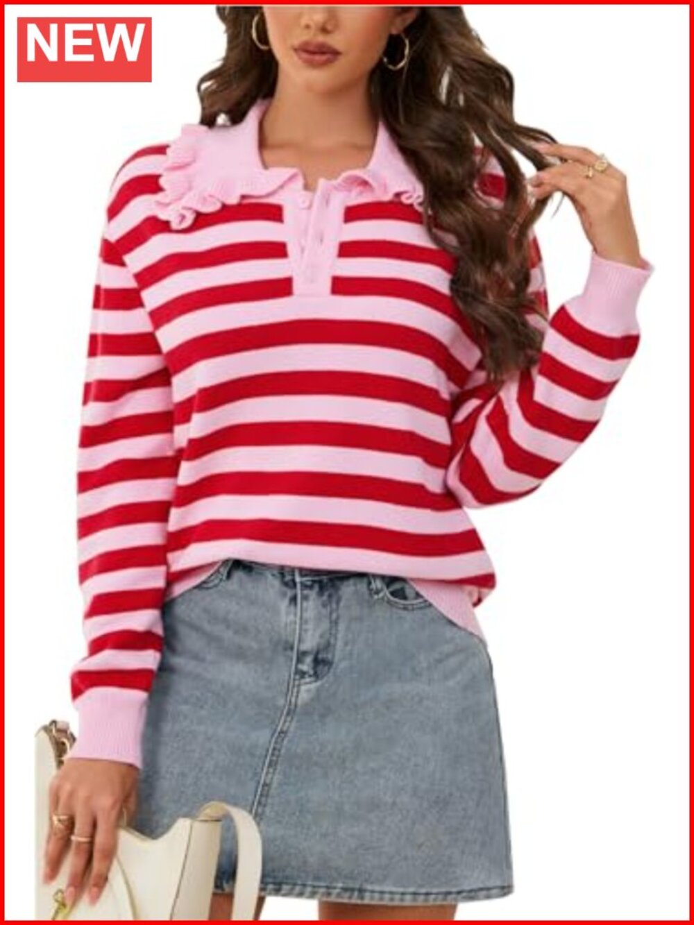 Long Sleeve Knit Pullover Sweater Peter Pan Collar Button Casual Top